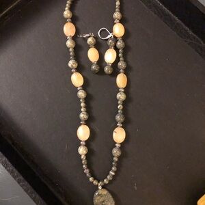 Chic Beaded Necklace & Earring Set with Peach and Gray Tones